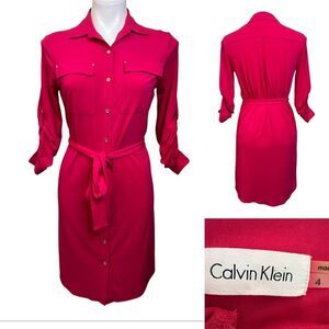 Calvin Klein dress size 4 pink button up shirtdress office casual business
